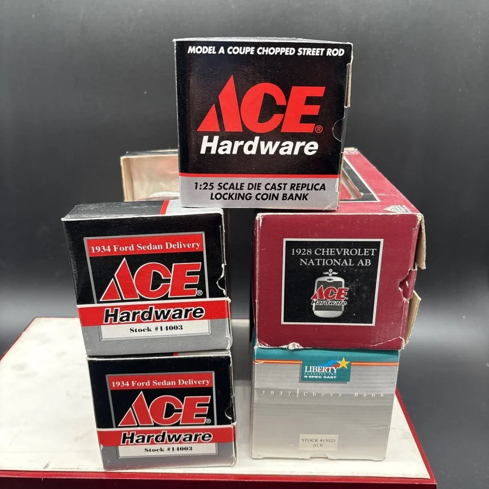 ACE Hardware Ertl Spec Cast Diecast Coin Banks Lot of 5 NIB Model A Chevy